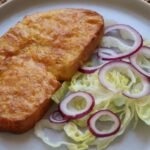 Savory French toast baked in an airfryer on a plate